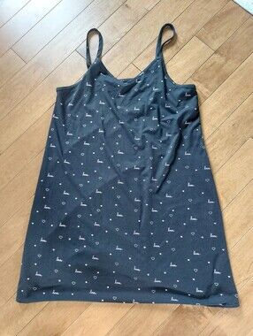 Black Slip Lounge or Night Gown with White 'Love' & Heart Print